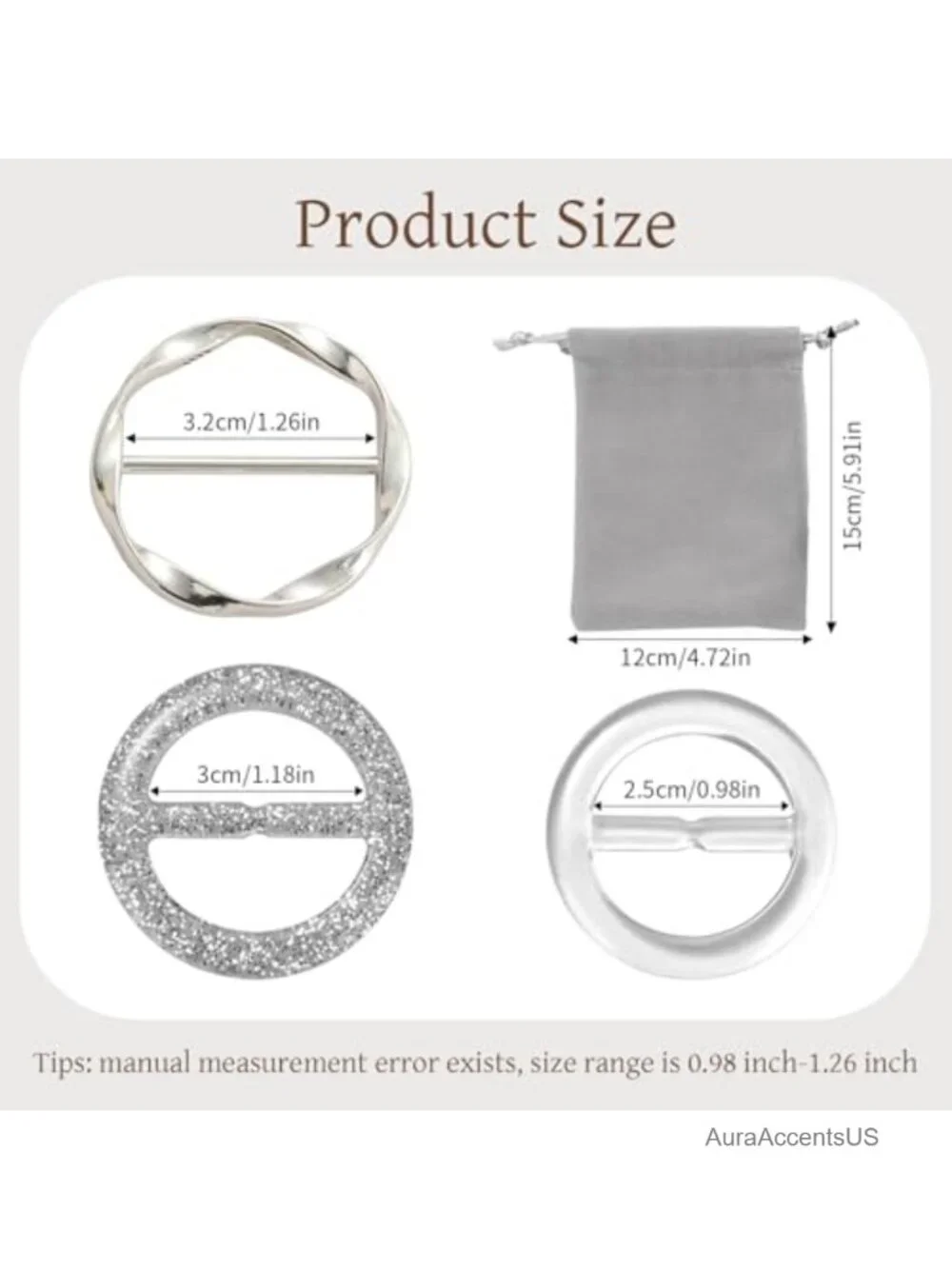 20PCS Silk Scarf Ring Clip Set for Women with Storage Bag, Shirt Cinch Clips